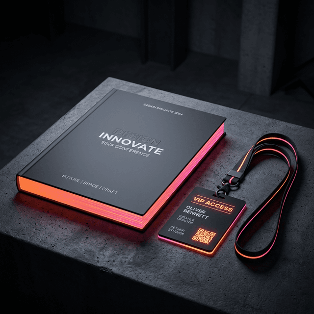 Комплект промоматеріалів для події, розкладений на нейтральному фоні